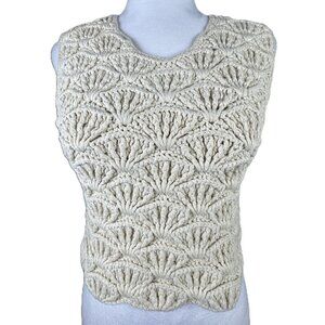 MIRT chunky knit sleeveless sweater made in peru 100% cotton Beige shell pattern